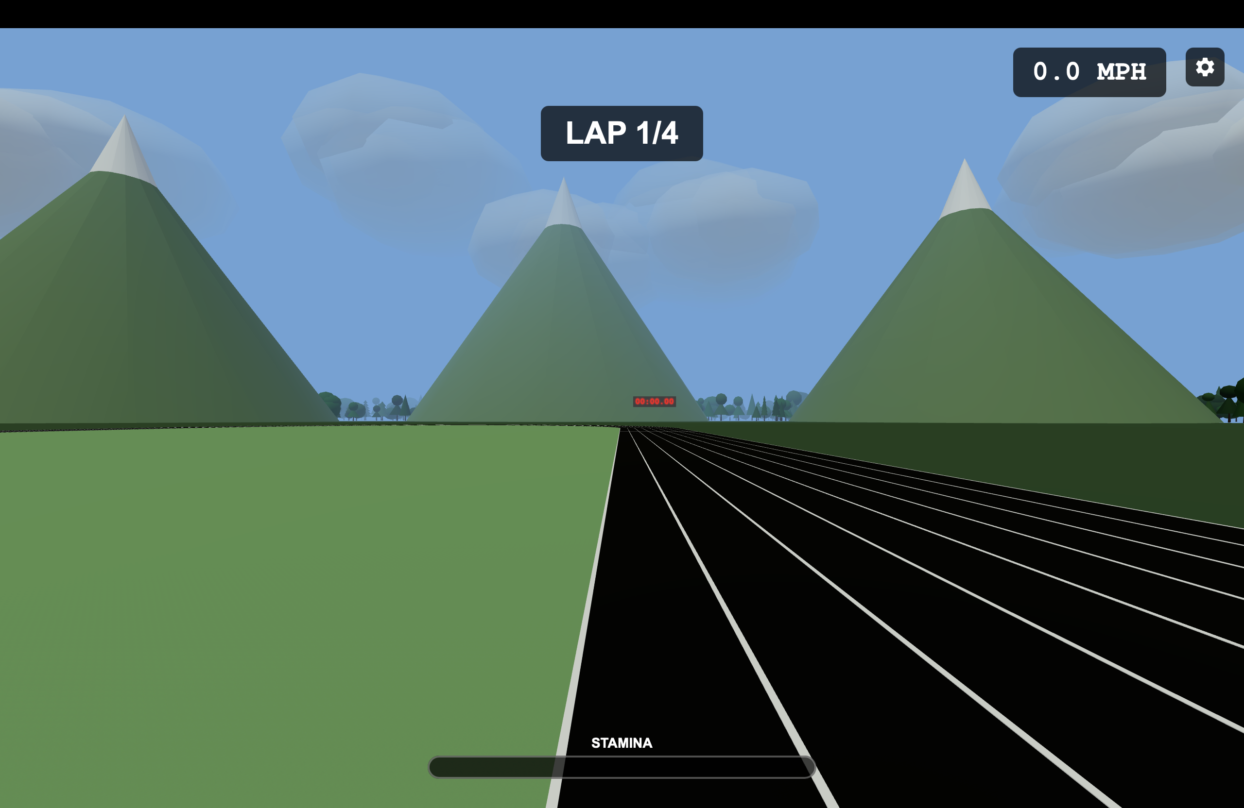 First-person view of the track with mountains
