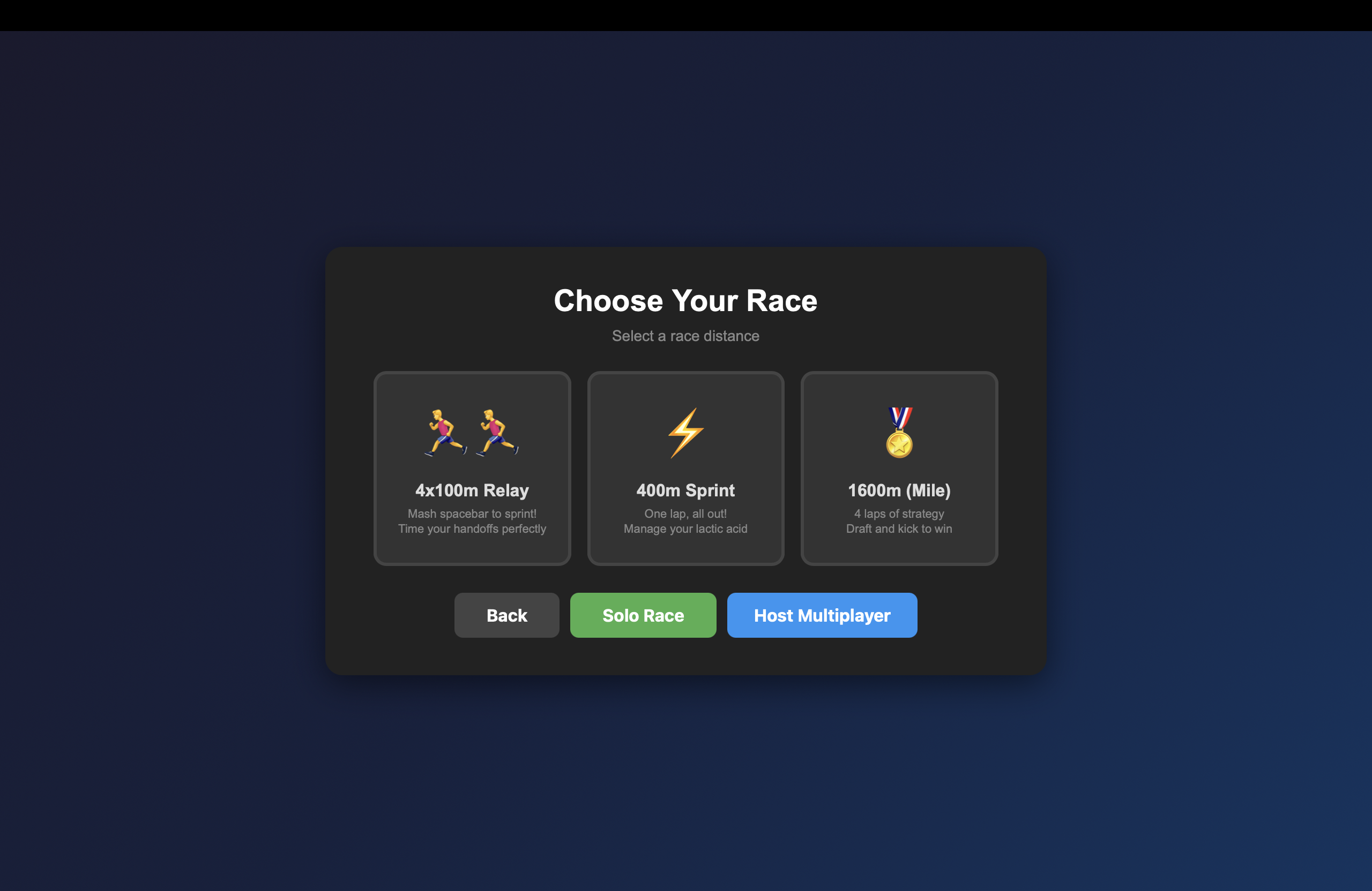 Race distance selection