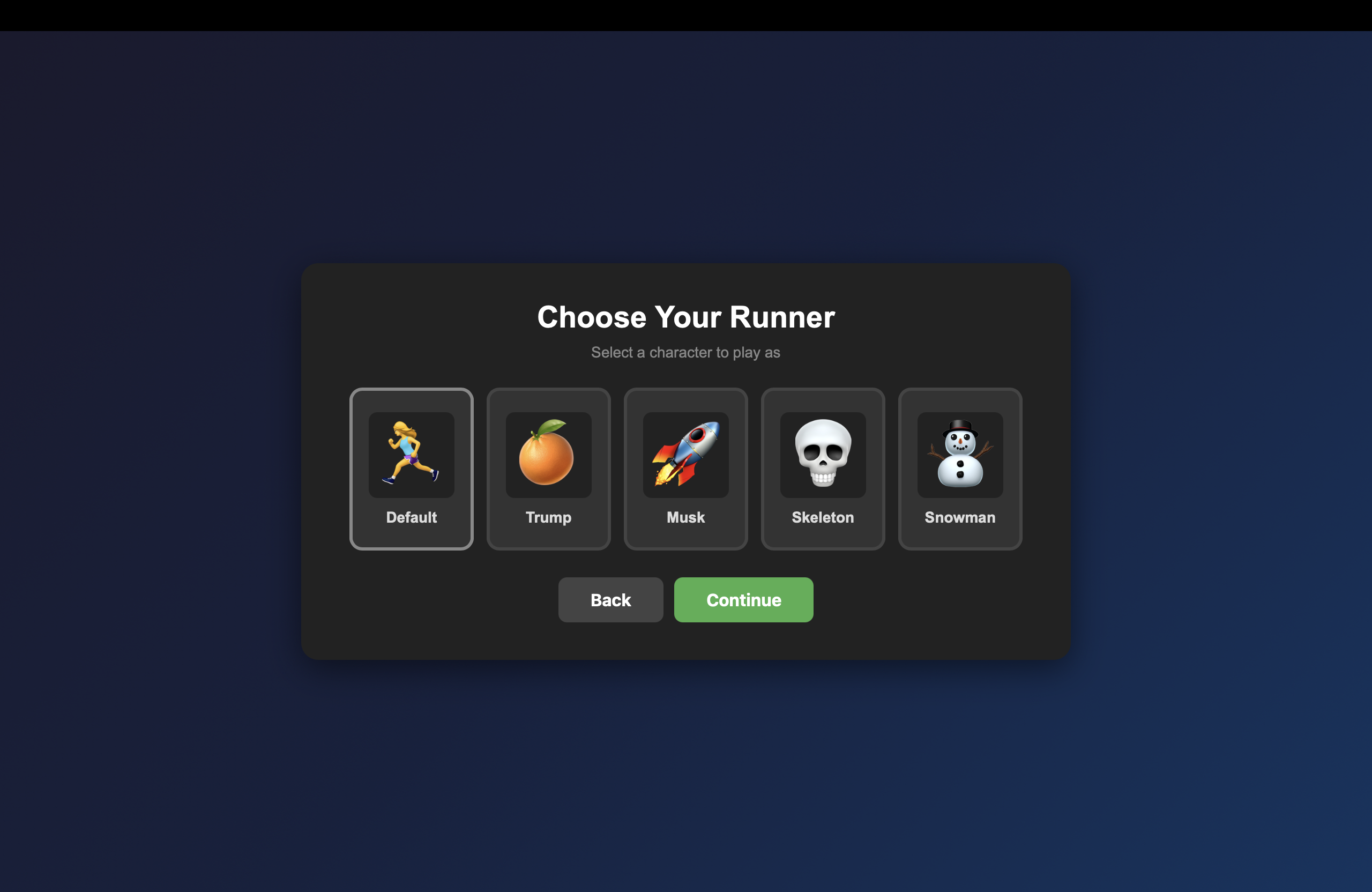 Character selection screen